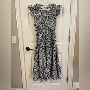 Baltic Born Navy & White Floral Smocked Midi Dress